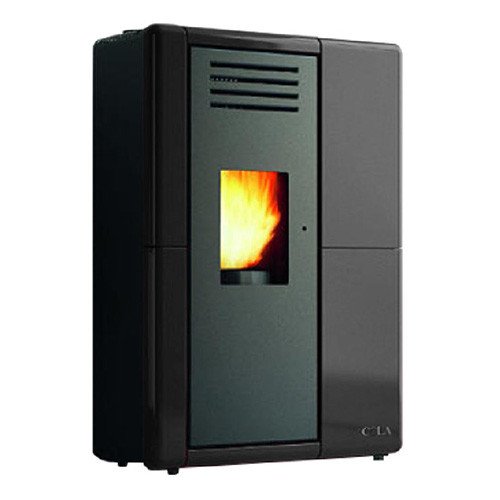 anselmo cola stufa a pellet ventilata anselmo cola cupido 80 kw nera in acciaio maiolica wi fi integrato con telecomando incluso
