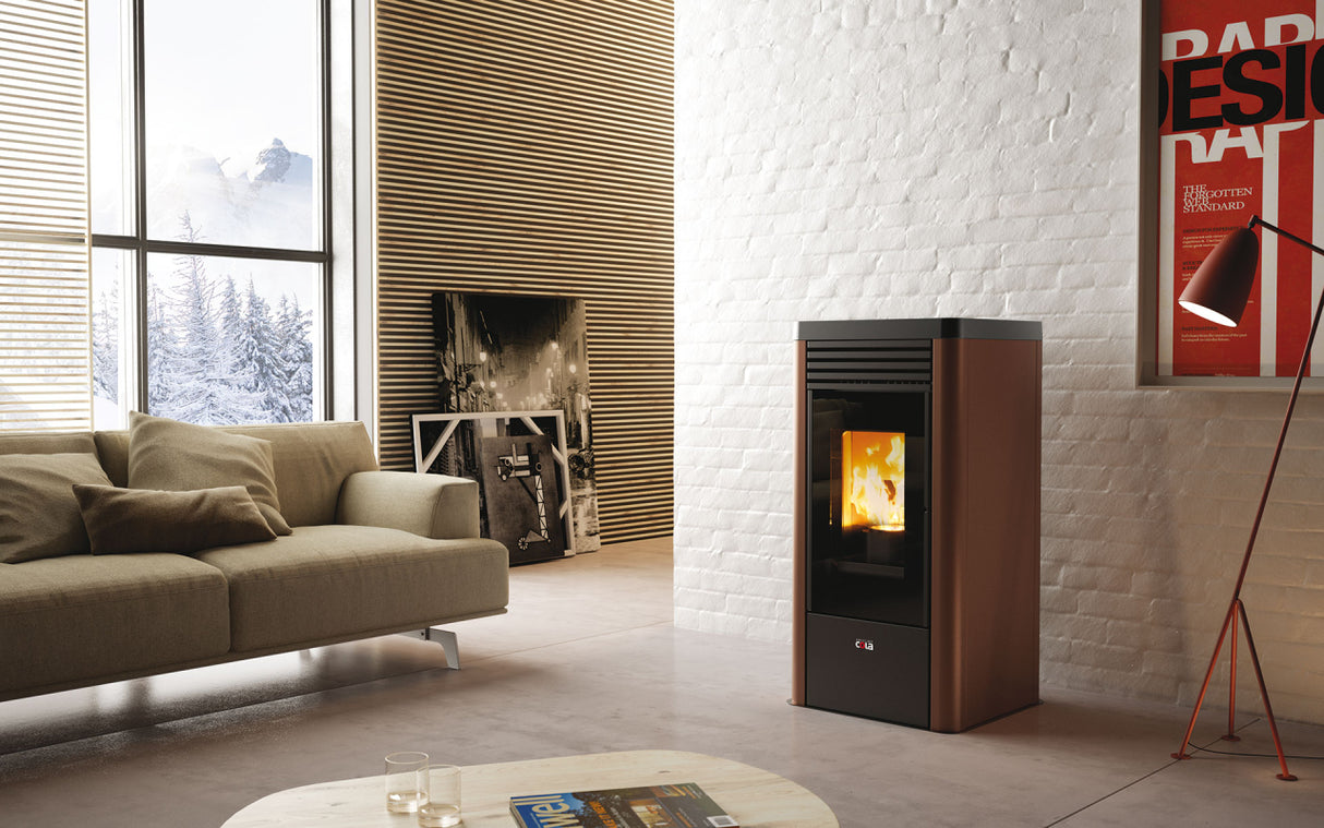 anselmo cola stufa a pellet ventilata anselmo cola klean 827 kw in acciaio maiolica