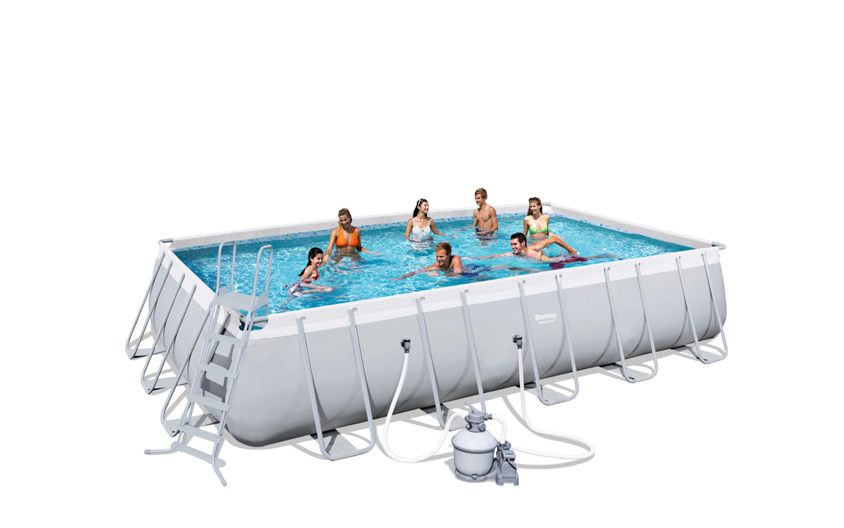 bestway piscina bestway fuori terra rettangolare power steel con top di copertura e scaletta filtro a sabbia da 5 678 lh cod 56471