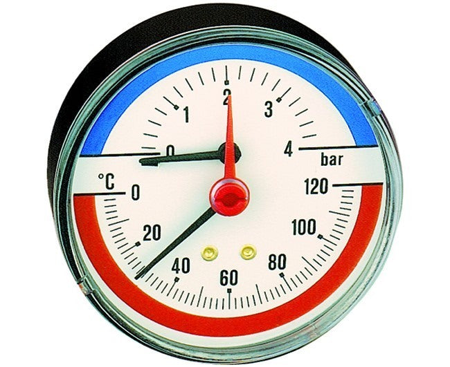 caleffi termomanometro caleffi attacco posteriore 12 con pozzetto di intercettazione diametro 80 mmtermometro uni 2 manometro uni 25 0 4 bar max 120 gradi cod 503040 ean 8016615009965