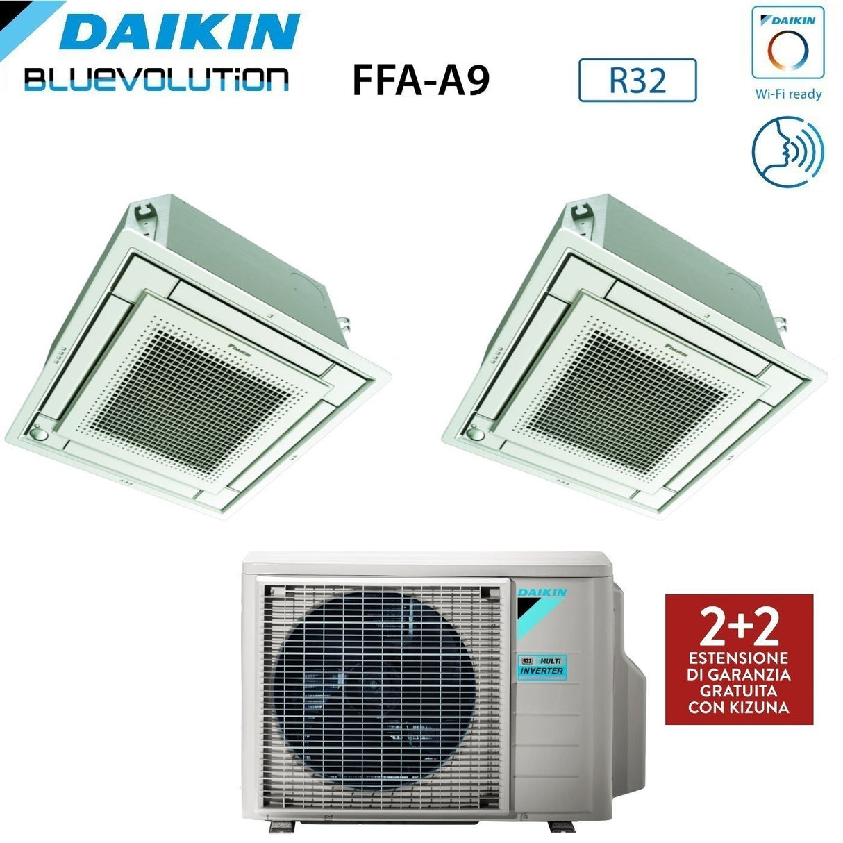 daikin climatizzatore condizionatore daikin bluevolution inverter dual split a cassetta ffa a 918 con 2mxm50n r 32 wi fi optional con griglia bianca inclusa 900018000 garanzia italiana