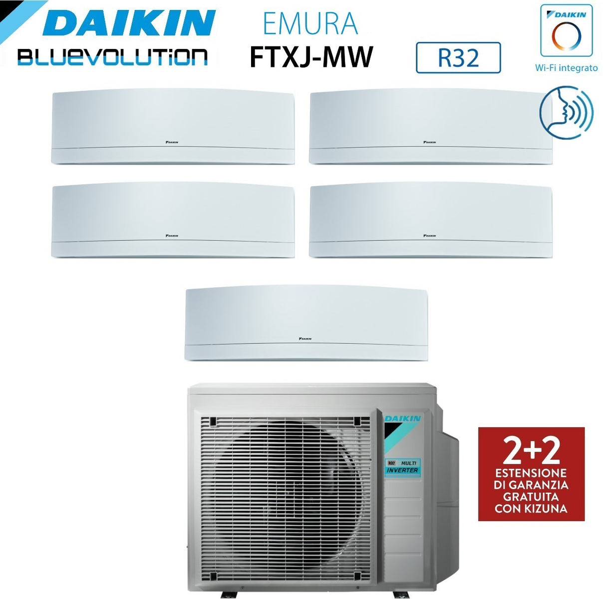 daikin climatizzatore condizionatore daikin bluevolution penta split inverter serie emura white 779912 con 5mxm90n r 32 wi fi integrato 700070009000900012000 colore bianco garanzia italiana