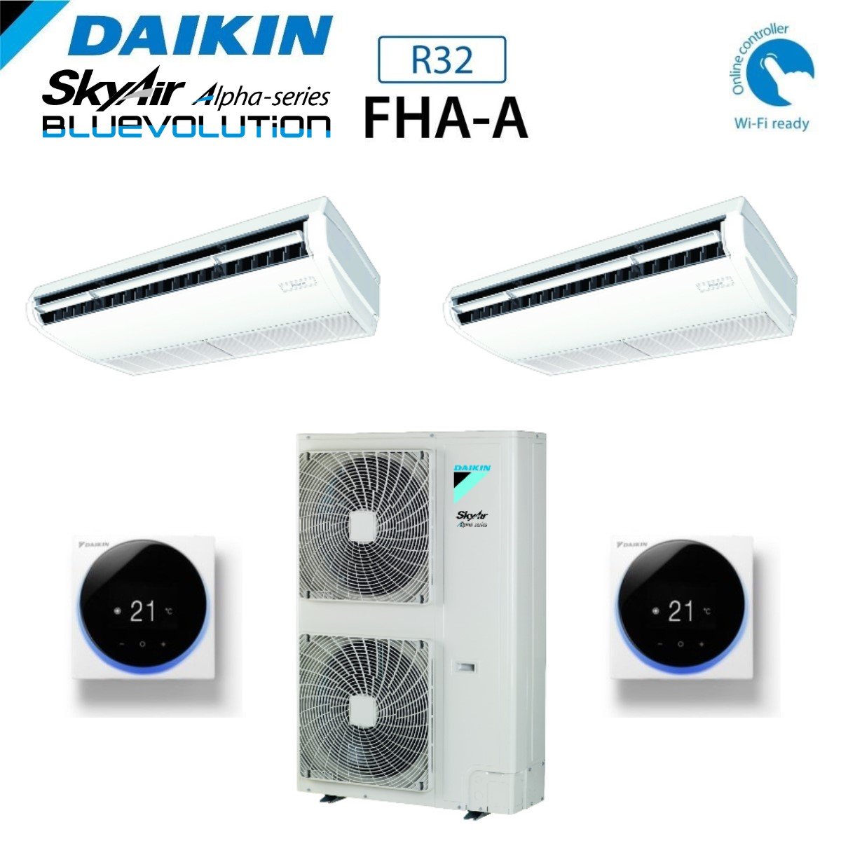 daikin climatizzatore condizionatore daikin dual split inverter pensile a soffitto fha a 2424 con rzag140my1 r 32 trifase wi fi optional 2400024000 con comando a filo incluso