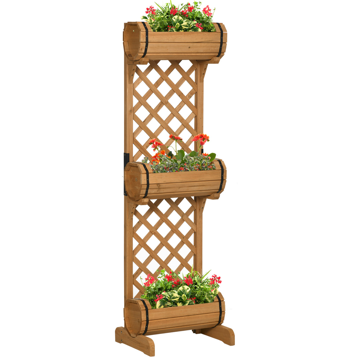 easycomfort easycomfort 3 fioriere da esterno a mezza botte in legno di abete marrone con grigliato per rampicanti 45x35x150 cm