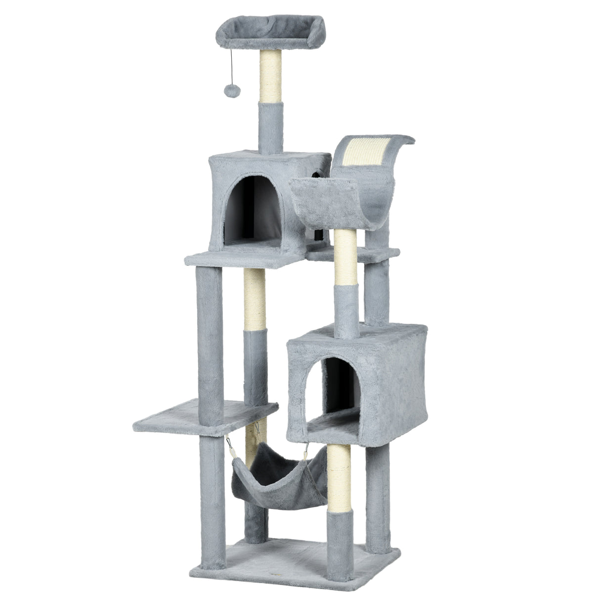 easycomfort easycomfort albero per gatti con amaca lettino e 2 casette in truciolato e peluche 55x49x177 cm grigio e bianco
