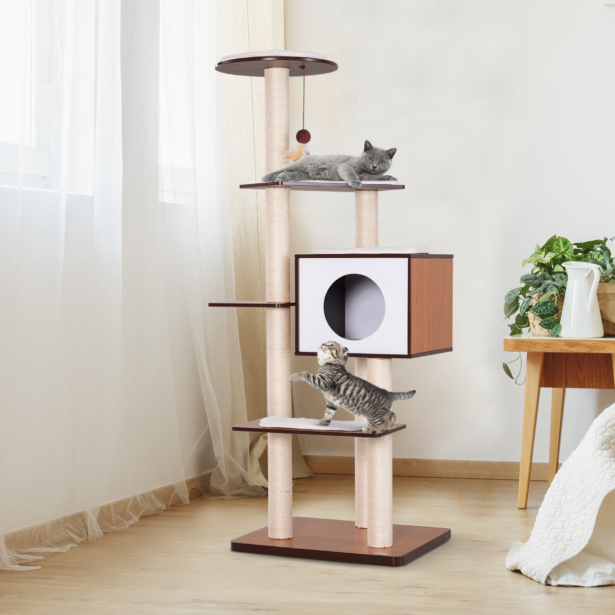 easycomfort easycomfort albero per gatti con cuccia e pali in corda e sisal marrone e beige 50 x 55 x 153cm ean 8055776910178