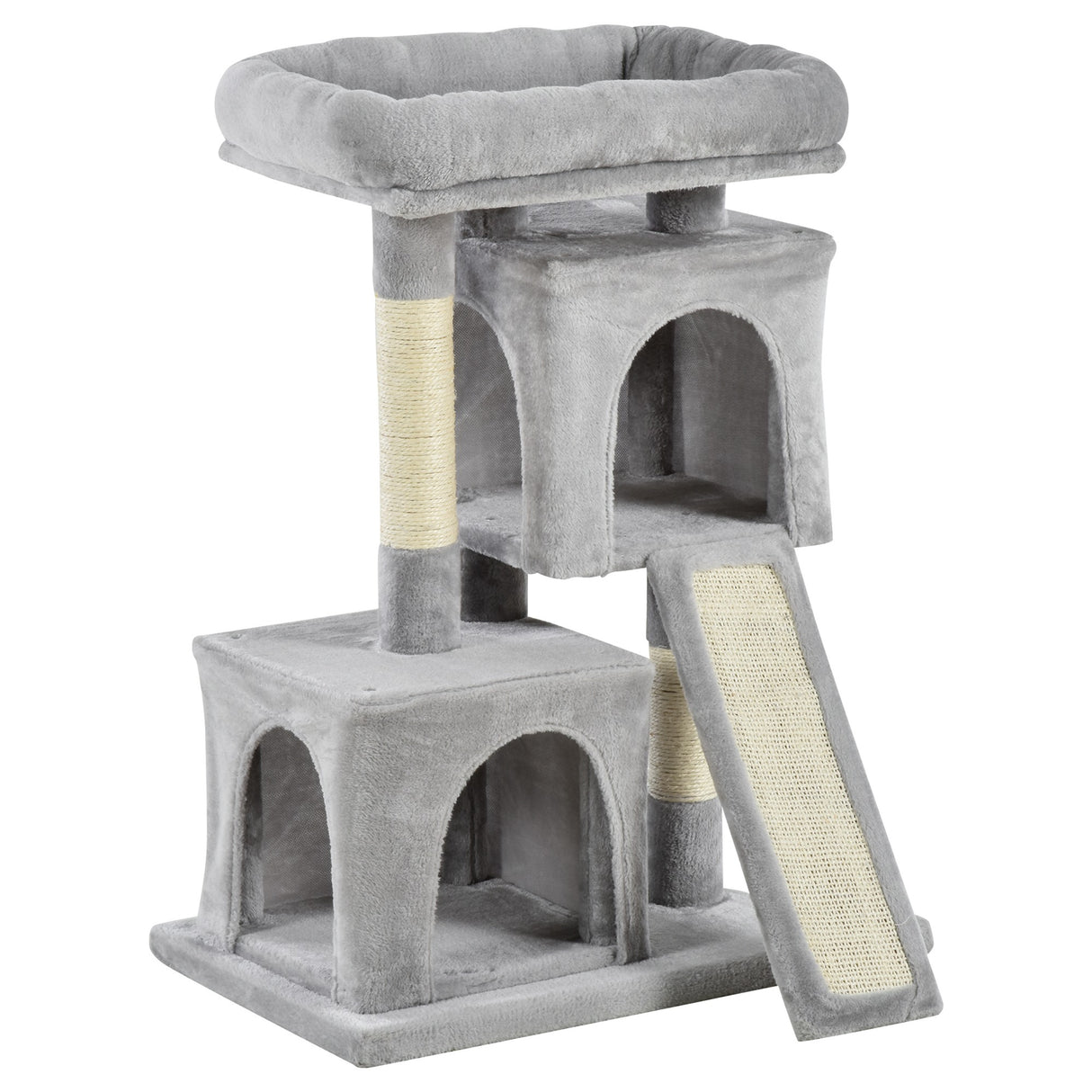 easycomfort easycomfort albero tiragraffi per gatti con pali in sisal lettino e 2 casette 59x39x83cm grigio