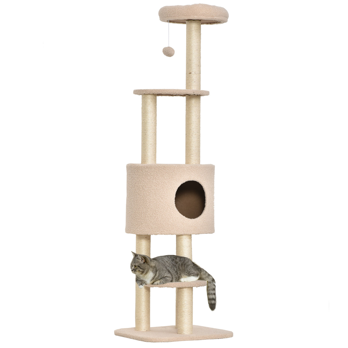easycomfort easycomfort albero tiragraffi robusto per gatti con 5 livelli cuccia casetta giochi e corda sisal beige max 30kg ean 8054111847629