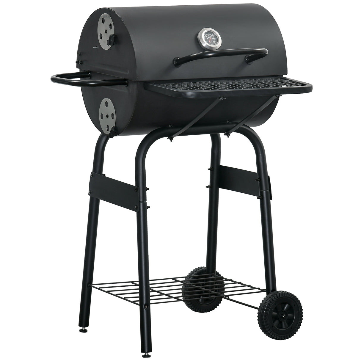 easycomfort easycomfort barbecue a carbone con coperchio termometro mensole e ruote 68x63x102cm nero
