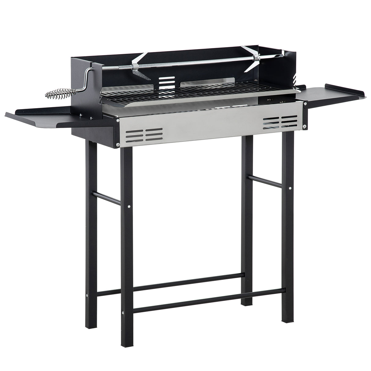 easycomfort easycomfort barbecue a carbone con griglia girarrosto e mensole pieghevoli 118x32x90cm
