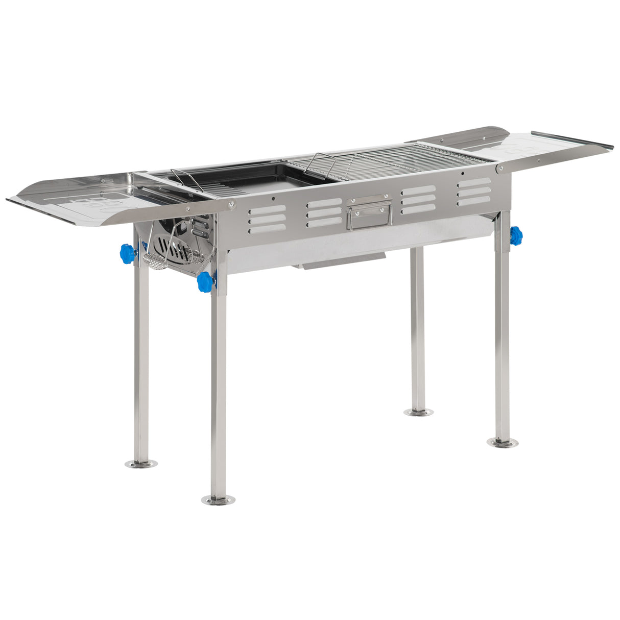 easycomfort easycomfort barbecue a carbone in acciaio altezza regolabile e mensole laterali griglie e piastra 120x31x60 70cm