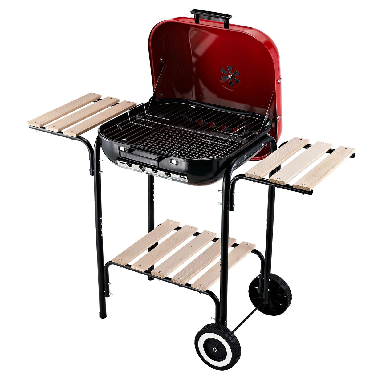 easycomfort easycomfort barbecue a carbonella con coperchio e ruote in acciaio rosso nero ean 8054111847223