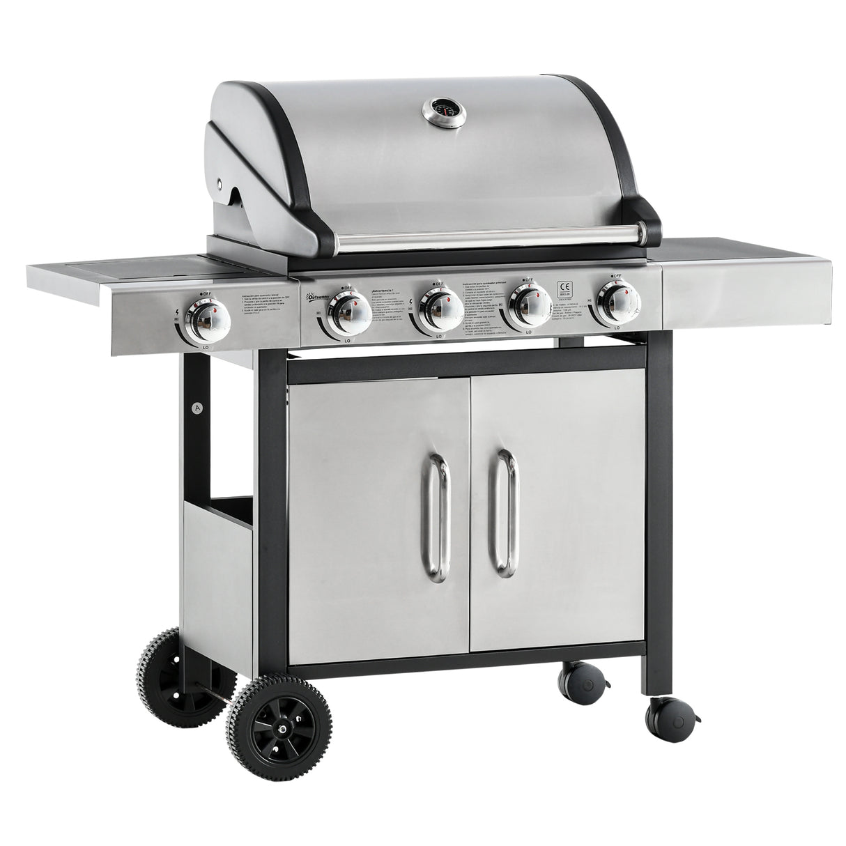 easycomfort easycomfort barbecue gas con coperchio e 5 bruciatori da 15 2kw e 4 ruote 128x50x113cm