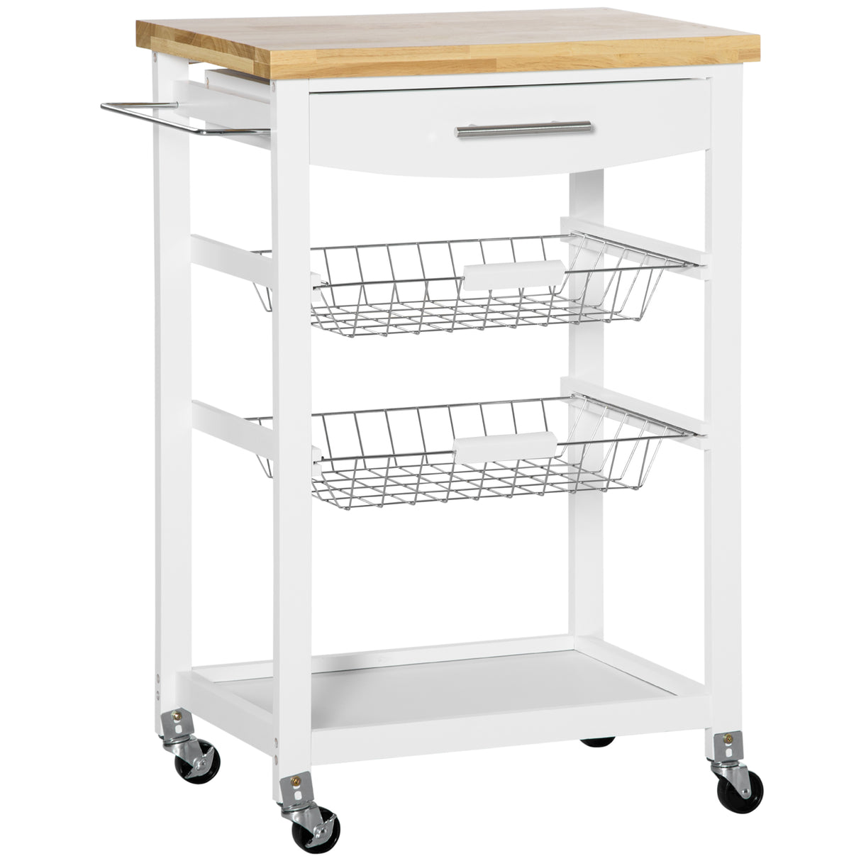 easycomfort easycomfort carrello da cucina con cassetto cestini e ruote girevoli 63x40x86cm bianco