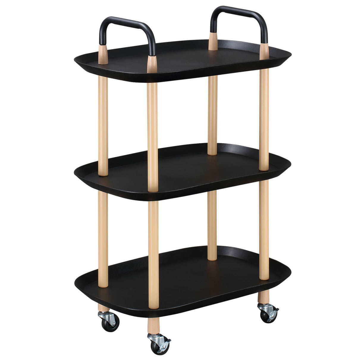 easycomfort easycomfort carrello portavivande da cucina in metallo e plastica carrello multiuso con 3 ripiani e 4 ruote nero e marrone 57 5x36 5x85cm
