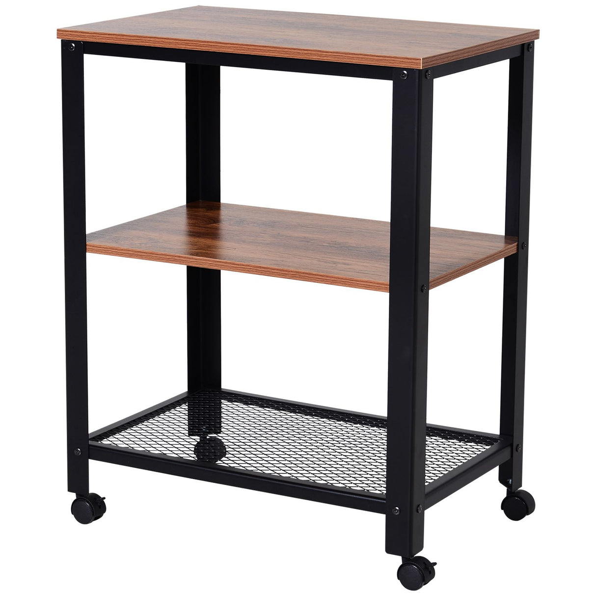 easycomfort easycomfort carrello scaffale portaoggetti con rotelle 3 ripiani stile industrial in metallo e legno nero e marrone 60 x 40 x 76 5cm ean 8054111848589