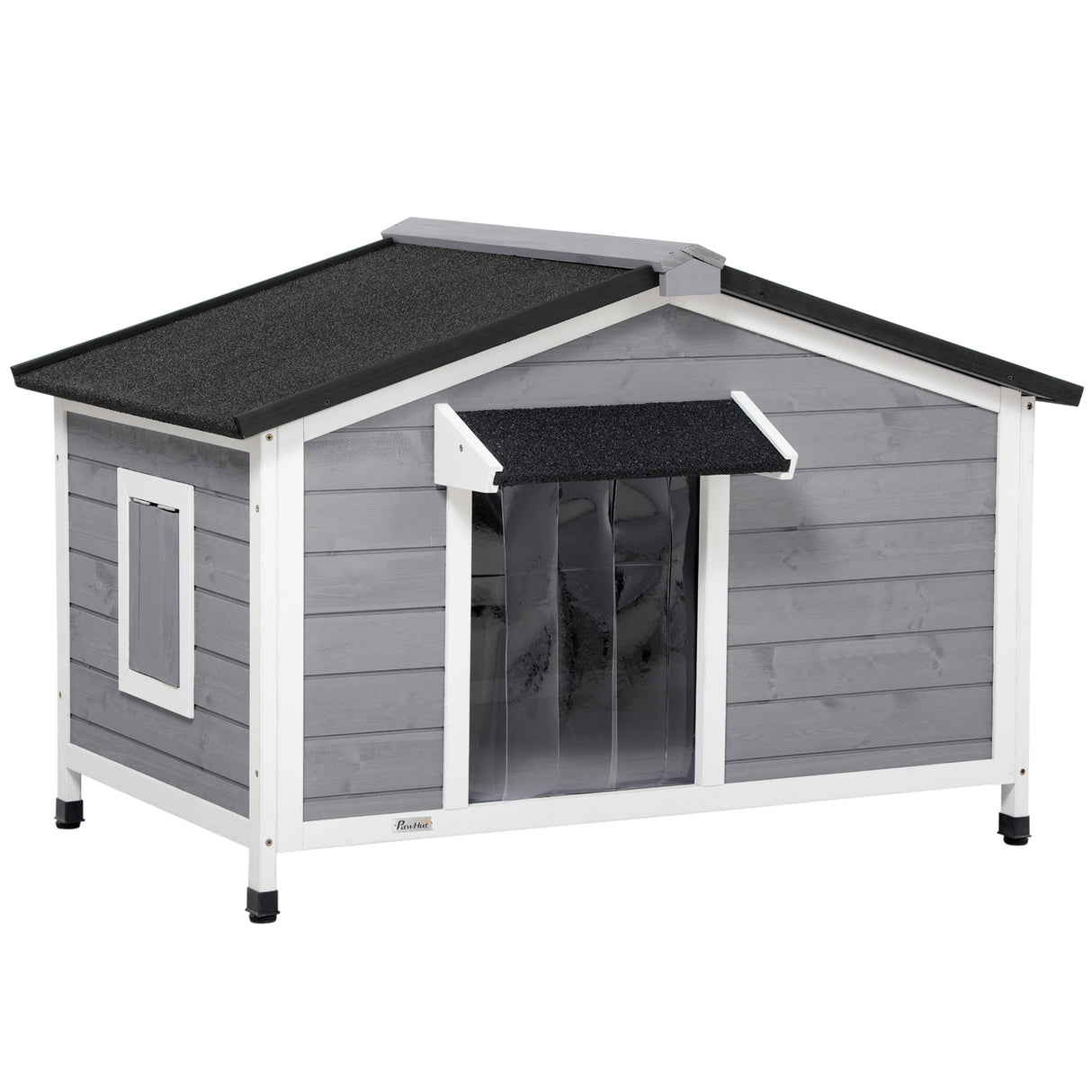 easycomfort easycomfort casetta per cani in legno con design rialzato tenda protettiva e 2 finestre 109x79x72 cm