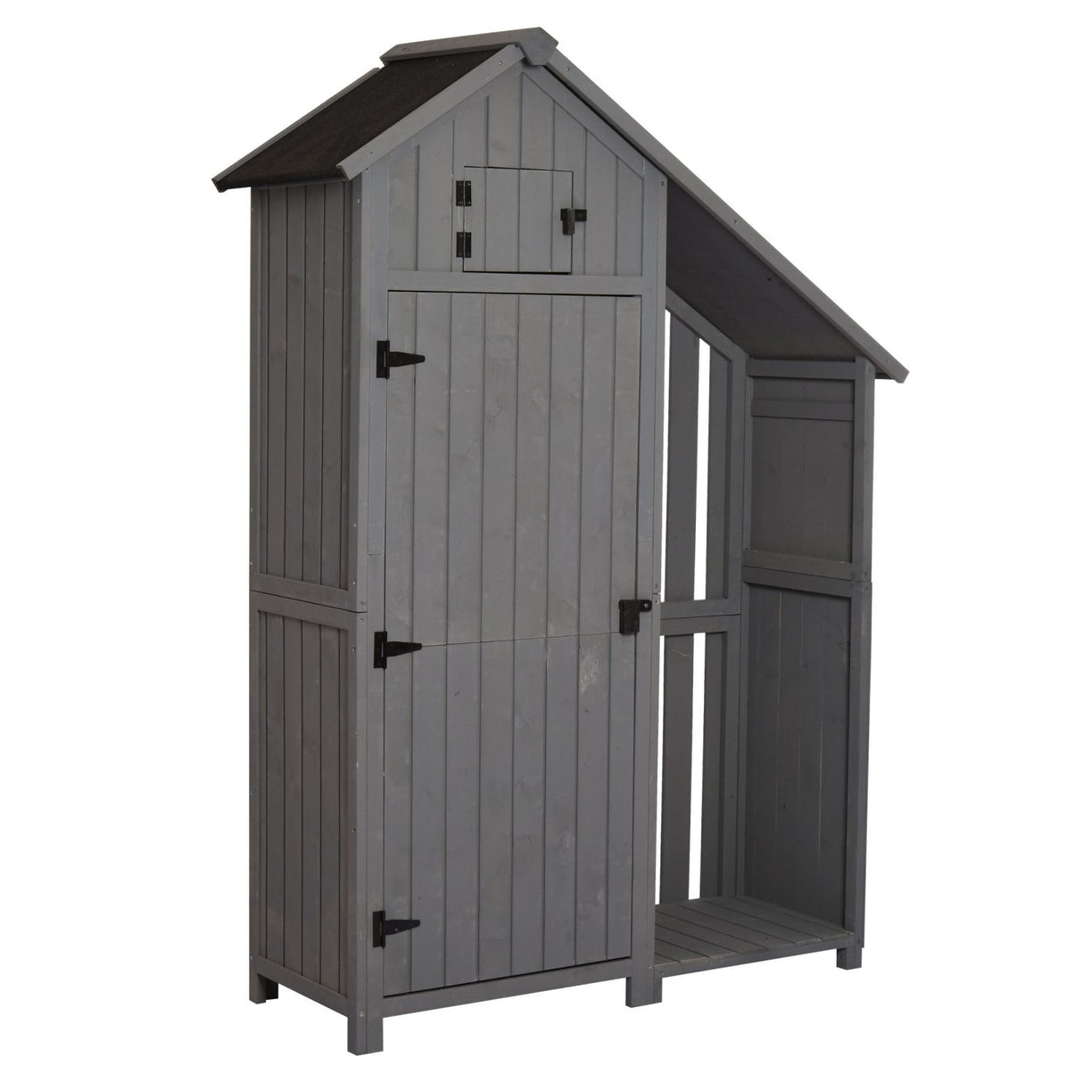 easycomfort easycomfort casetta porta attrezzi da giardino in legno di abete impermeabile con ripiani e legnaia grigia 129x51 5x180cm ean 8055776911342