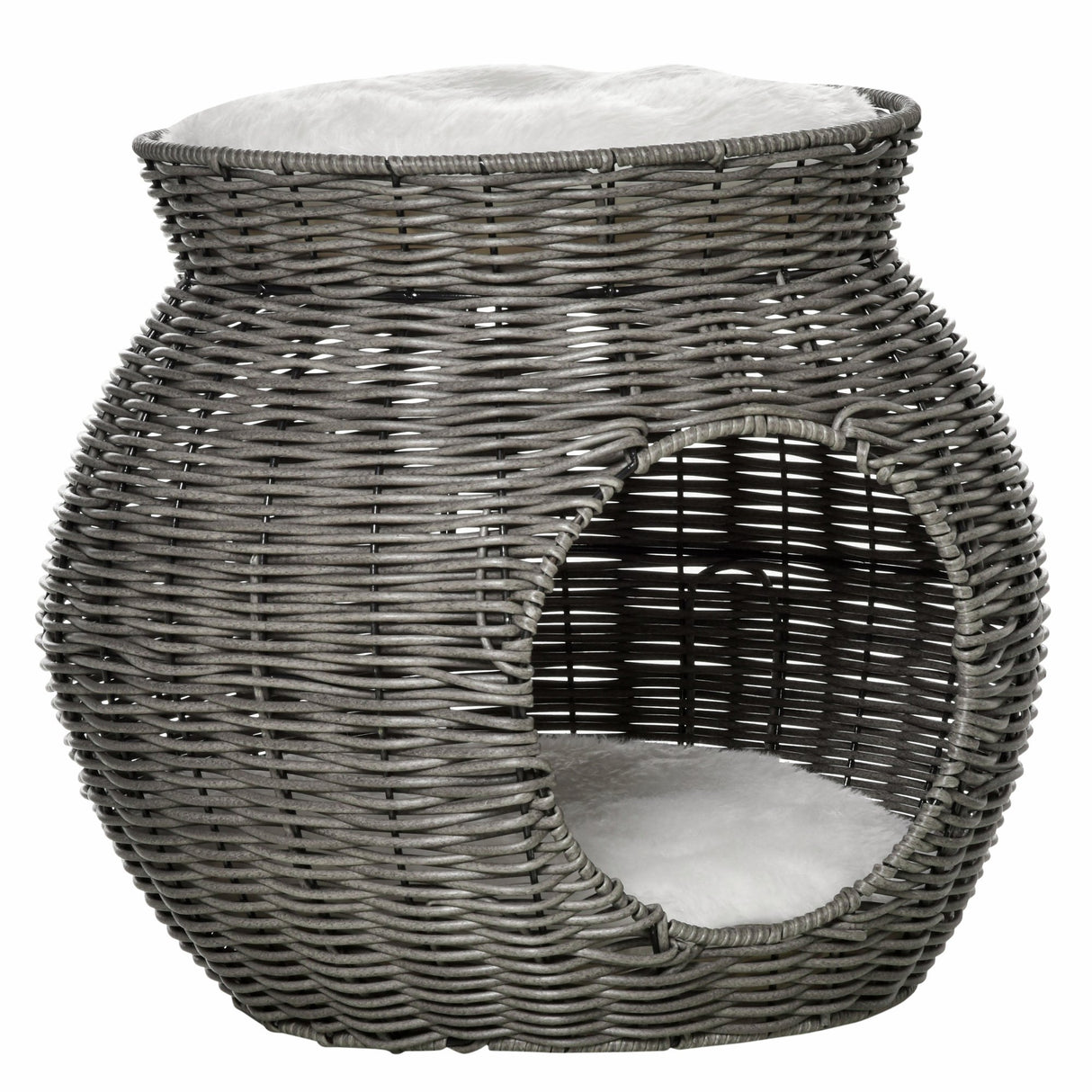 easycomfort easycomfort cesta per gatti a 2 livelli in rattan pe con cuscini lavabili in peluche 50x43 5cm grigio scuro