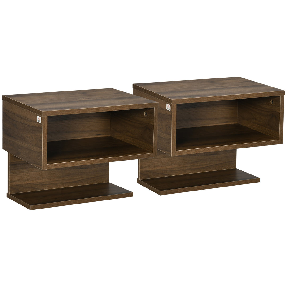 easycomfort easycomfort comodini sospesi da parete color noce set 2 pezzi in mdf con ripiano aperto e piano dappoggio 40x29 5x33 5 cm