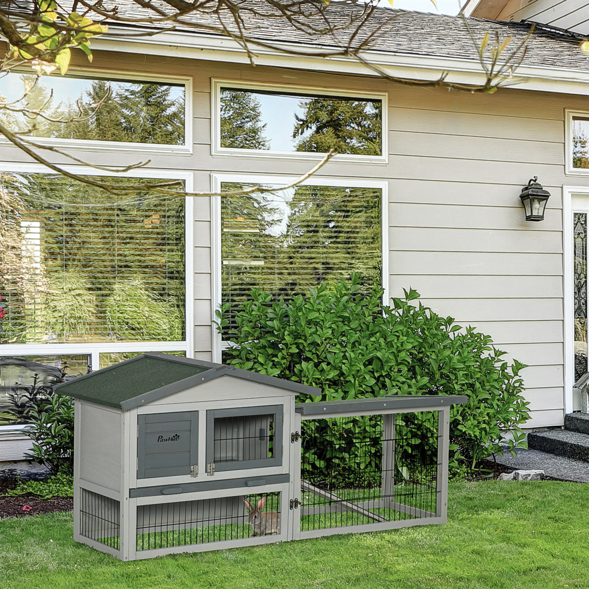 easycomfort easycomfort conigliera a 2 livelli in legno dabete per esterni con tetto in asfalto 154 5x52 5x68 5cm grigio