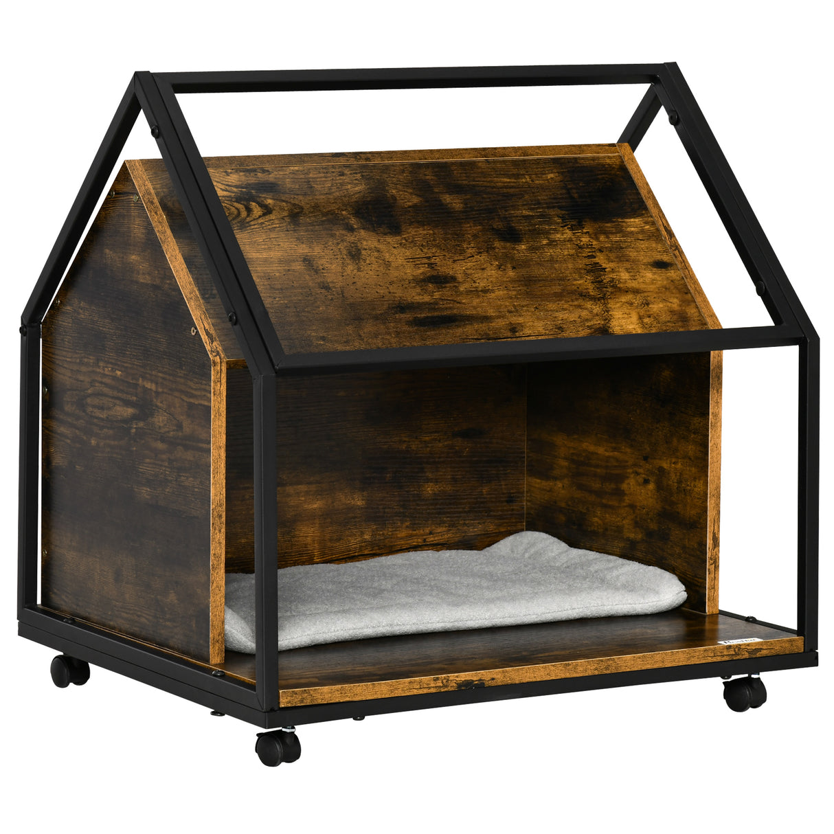 easycomfort easycomfort cuccia per gatti da interno con cuscino lavabile casetta per gatti in legno e acciaio stile industriale con 4 ruote marrone rustico