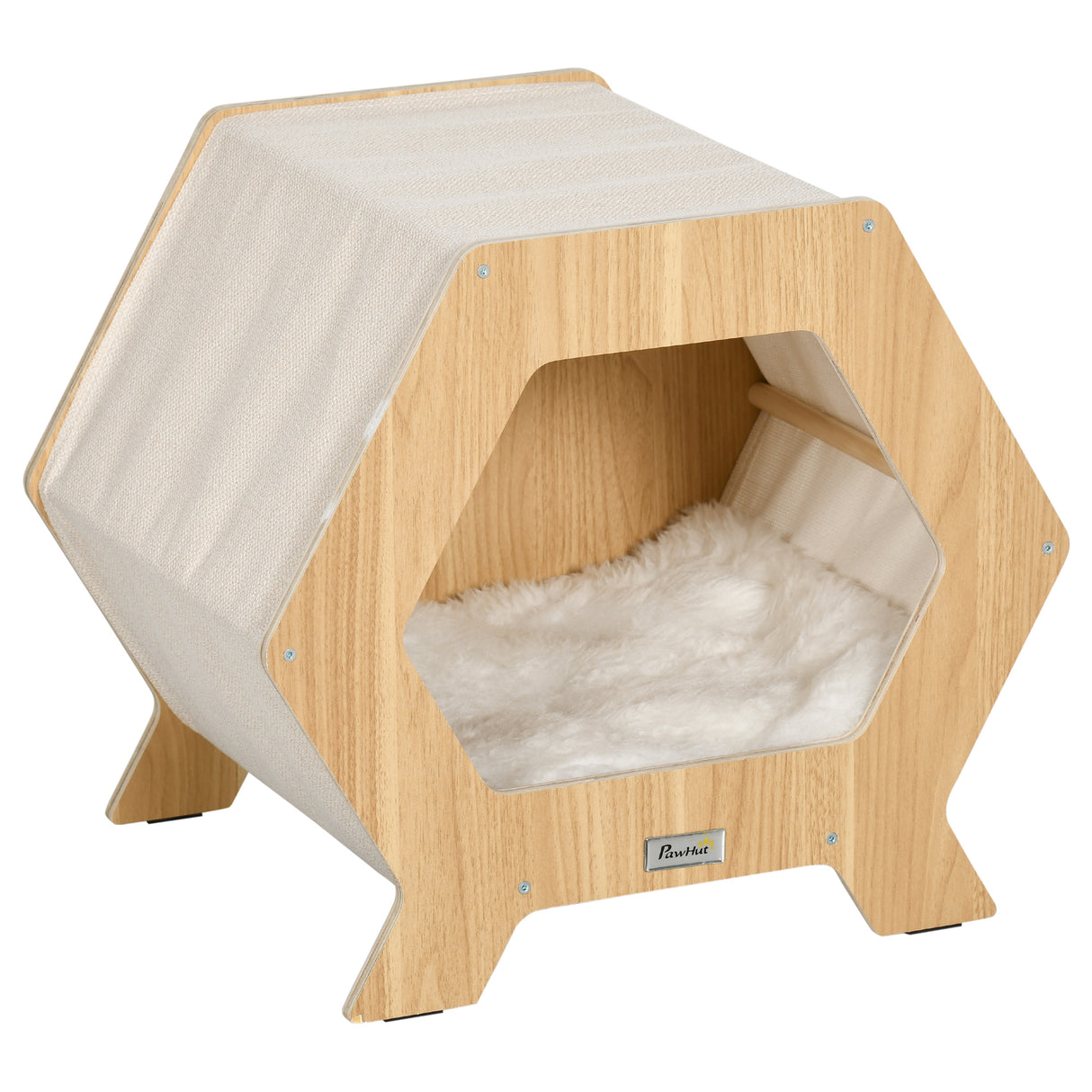 easycomfort easycomfort cuccia per gatti in legno e tessuto con cuscino in peluche lavabile 49 5x38 5x43 5cm