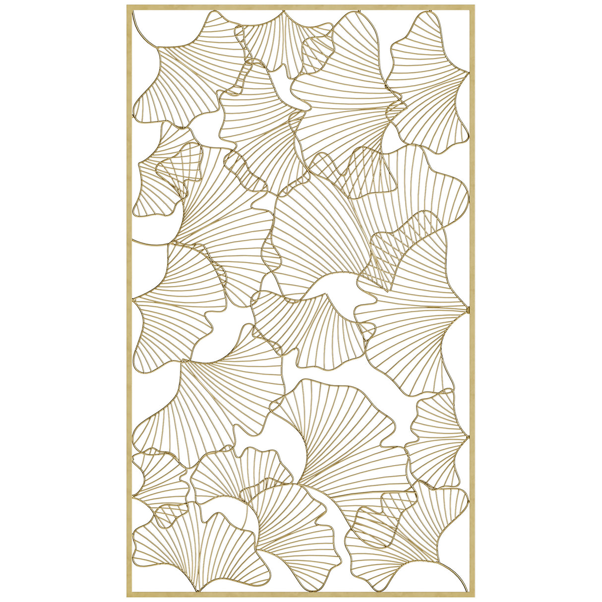 easycomfort easycomfort decorazione murale 3d rettangolare in metallo wall art dorata con cornice e foglie di ginkgo 50x85cm