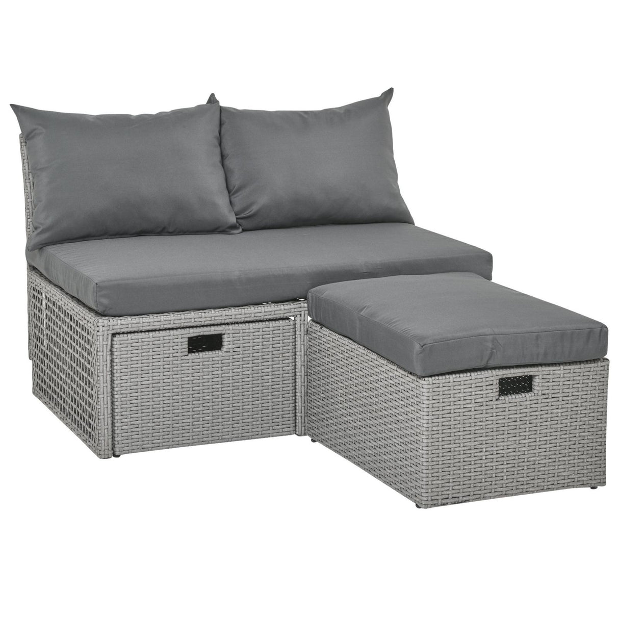 easycomfort easycomfort divano 2 posti con contenitore e pouf in rattan pe salvaspazio con cuscini grigio ean 8055776916262