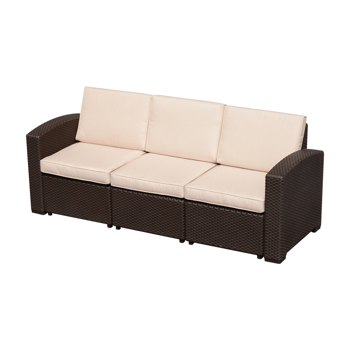 easycomfort easycomfort divano da esterno a 3 posti in pe rattan con cuscini marrone 199x71x75cm ean 8055776914978