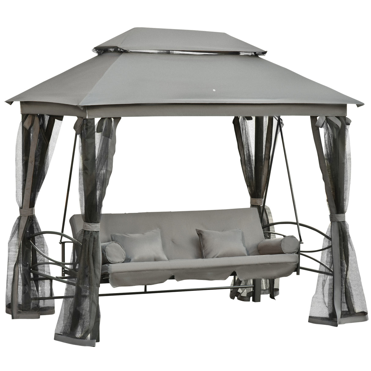 easycomfort easycomfort dondolo 3 posti reclinabile con copertura a gazebo zanzariera e cuscini grigio scuro