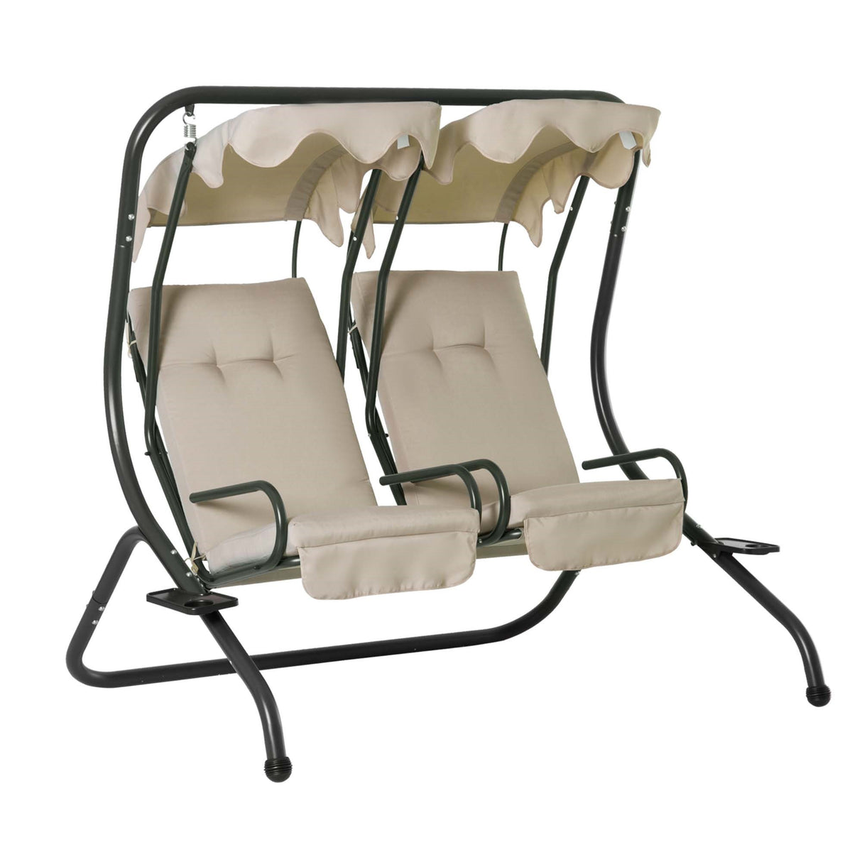 easycomfort easycomfort dondolo da giardino 2 posti con tettuccio parasole e vassoio porta bevande in acciaio beige