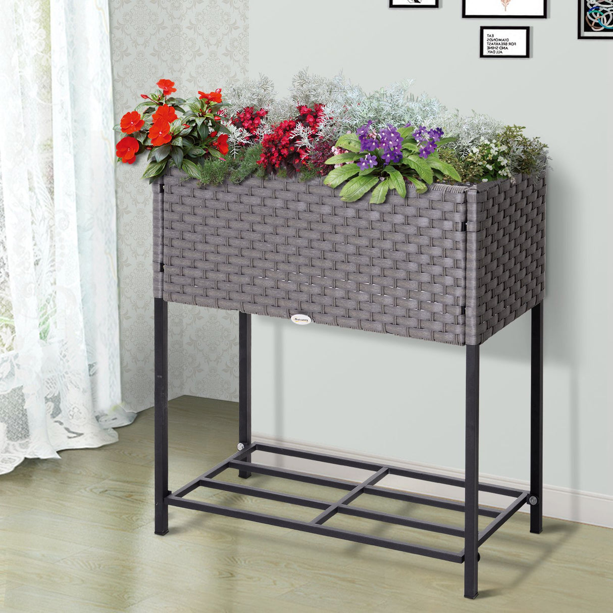 easycomfort easycomfort fioriera effetto vimini con ripiano grigio 70cm x 30cm x 72cm ean 8054144132303