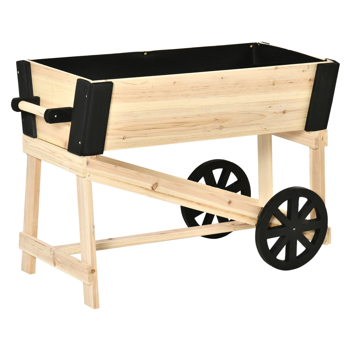 easycomfort easycomfort fioriera rialzata a 2 ruote da esterno in legno naturale per fiori e piante da giardino