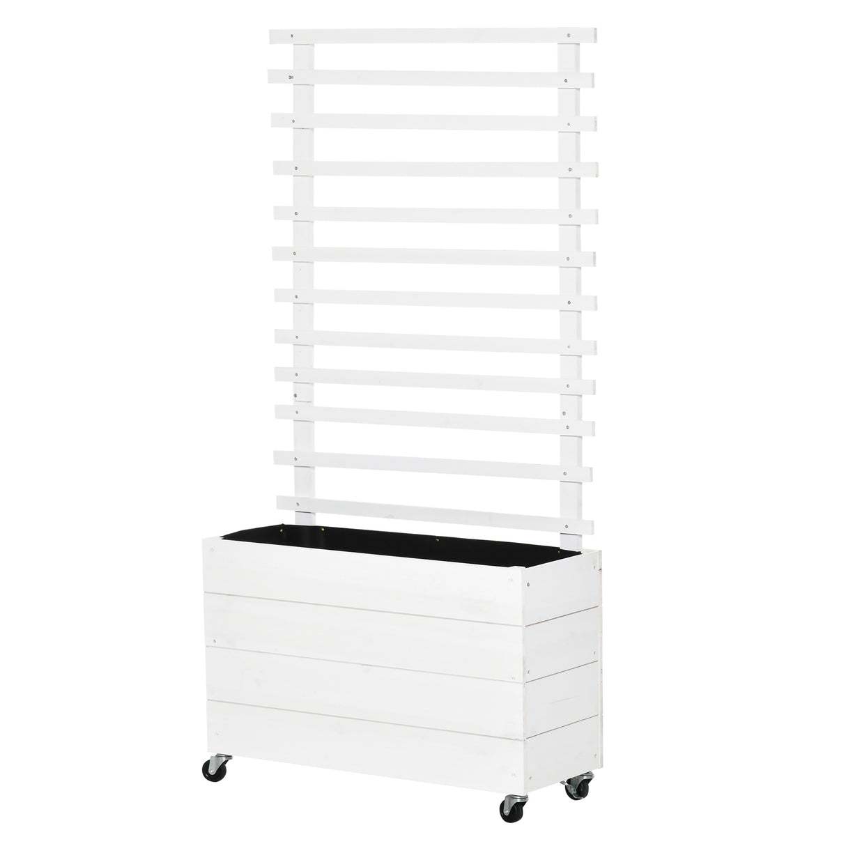 easycomfort easycomfort fioriera rialzata verticale da esterni con 4 ruote e traliccio per viti in legno 76x30x155cm bianca