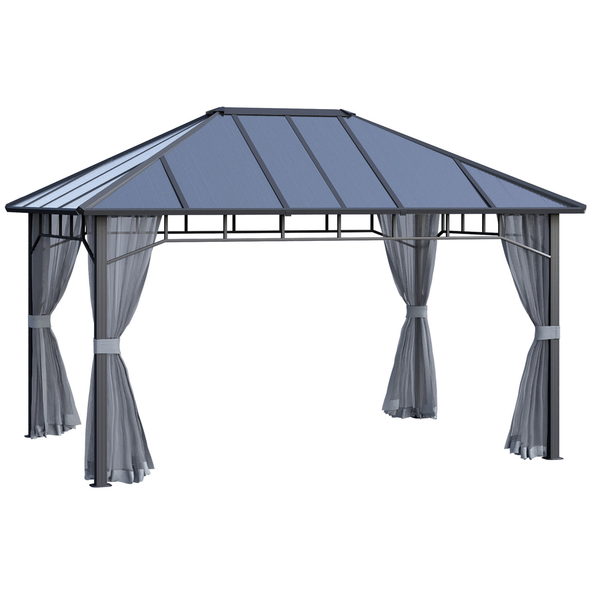 easycomfort easycomfort gazebo da giardino 4x3m con zanzariere e tetto in policarbonato grigio