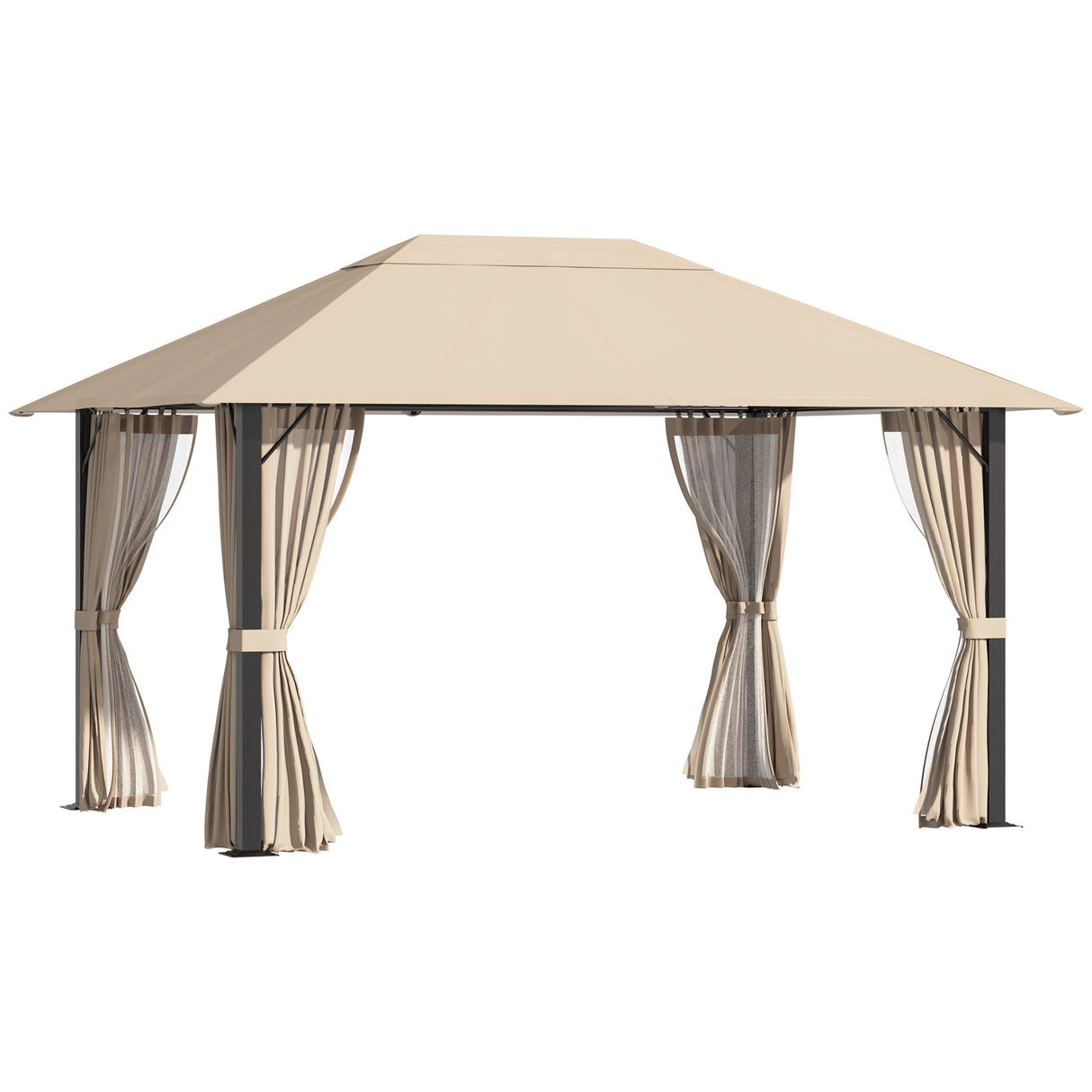 easycomfort easycomfort gazebo da giardino 4x3m in alluminio e acciaio con zanzariera e 4 tende in poliestere marrone