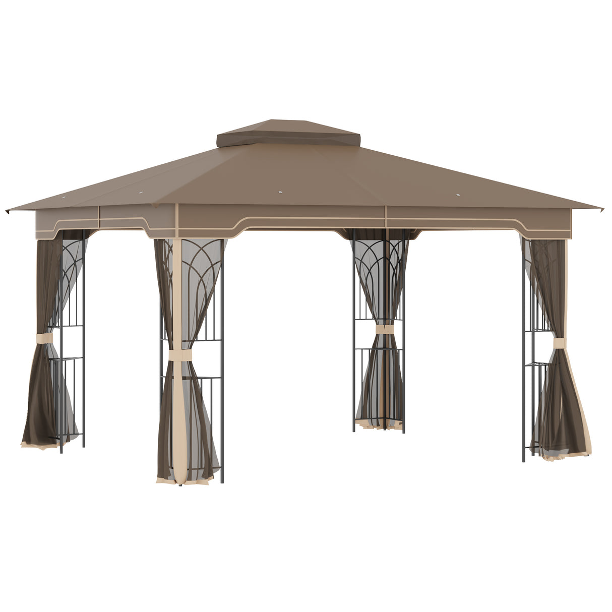 easycomfort easycomfort gazebo da giardino con zanzariera doppio tetto e struttura metallo 3 7x3m marrone e beige