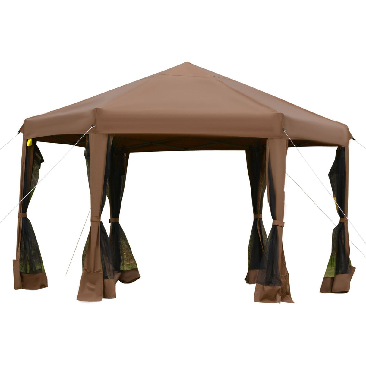 easycomfort easycomfort gazebo da giardino pieghevole con zanzariera struttura esagonale acciaio e poliestere 3 6x3 6x2 6m marrone ean 8055776915838