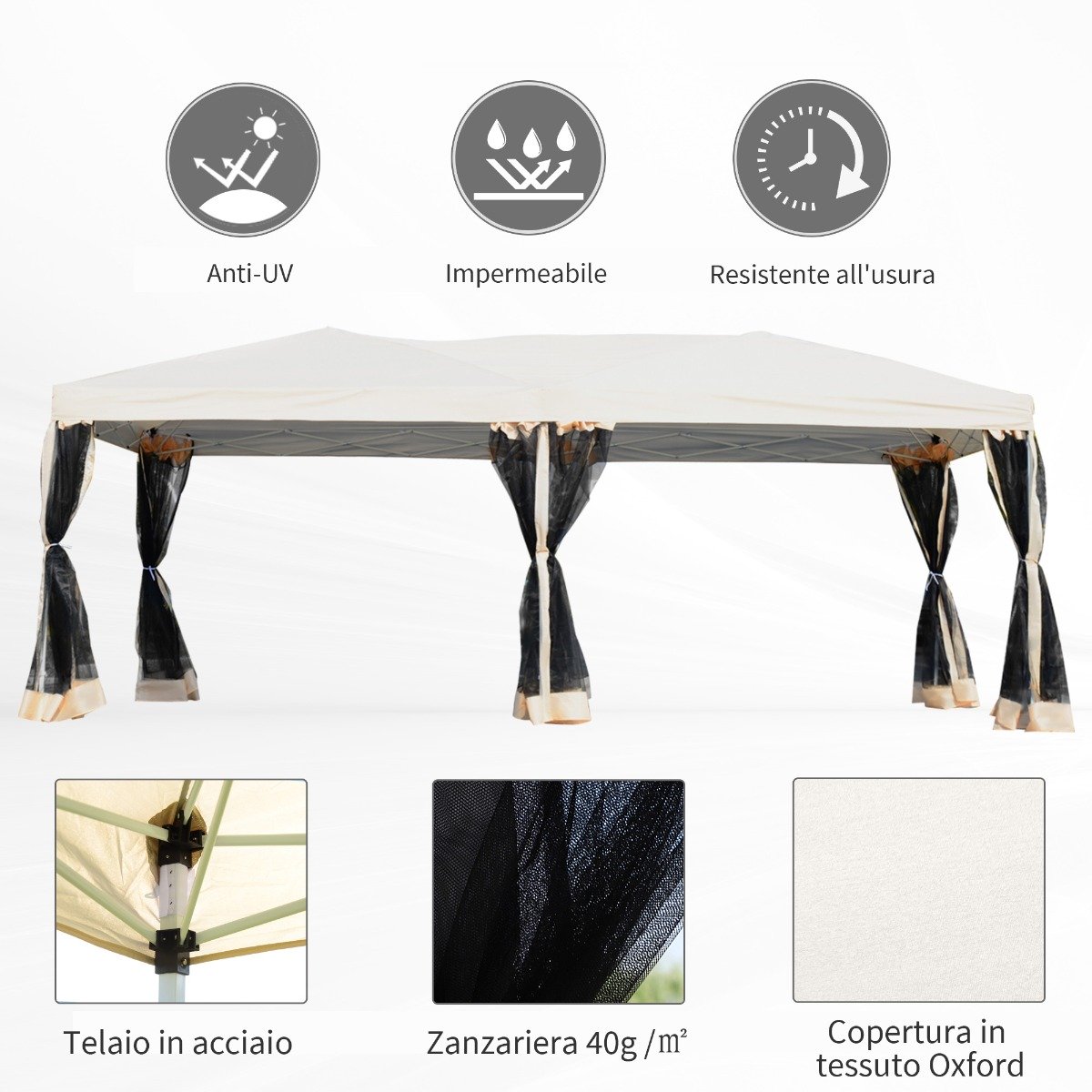 easycomfort easycomfort gazebo pieghevole in acciaio con zanzariere in polietilene beige 3x6m ean 8055776914619