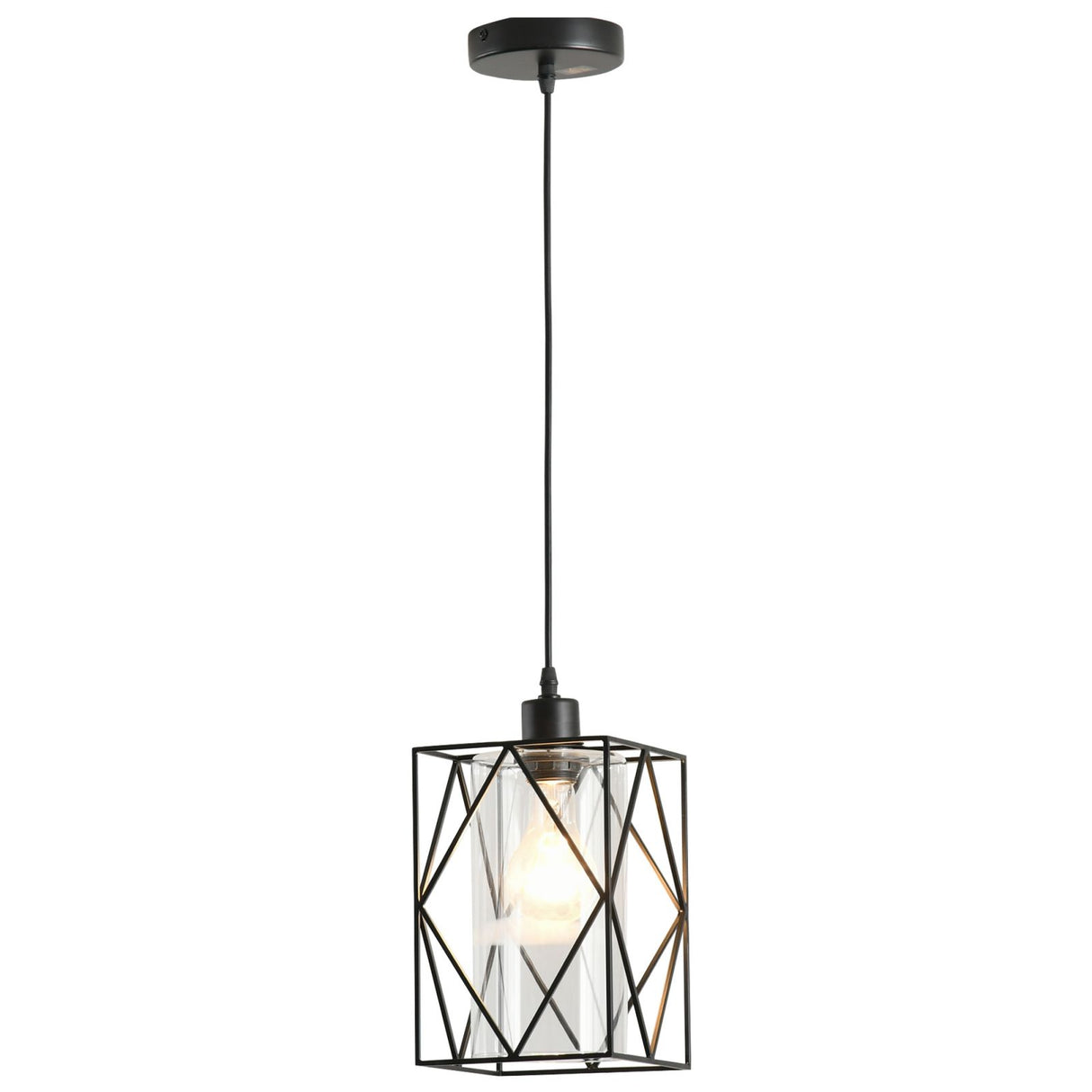 easycomfort easycomfort lampadario stile geometrico in metallo nero con cavo regolabile