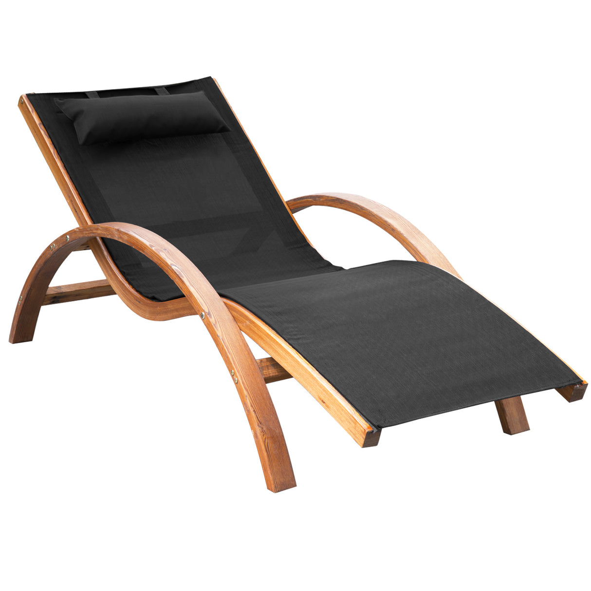 easycomfort easycomfort lettino prendisole chaise longue con poggiatesta in legno e tessuto a rete 165x72x86cm nerolegno