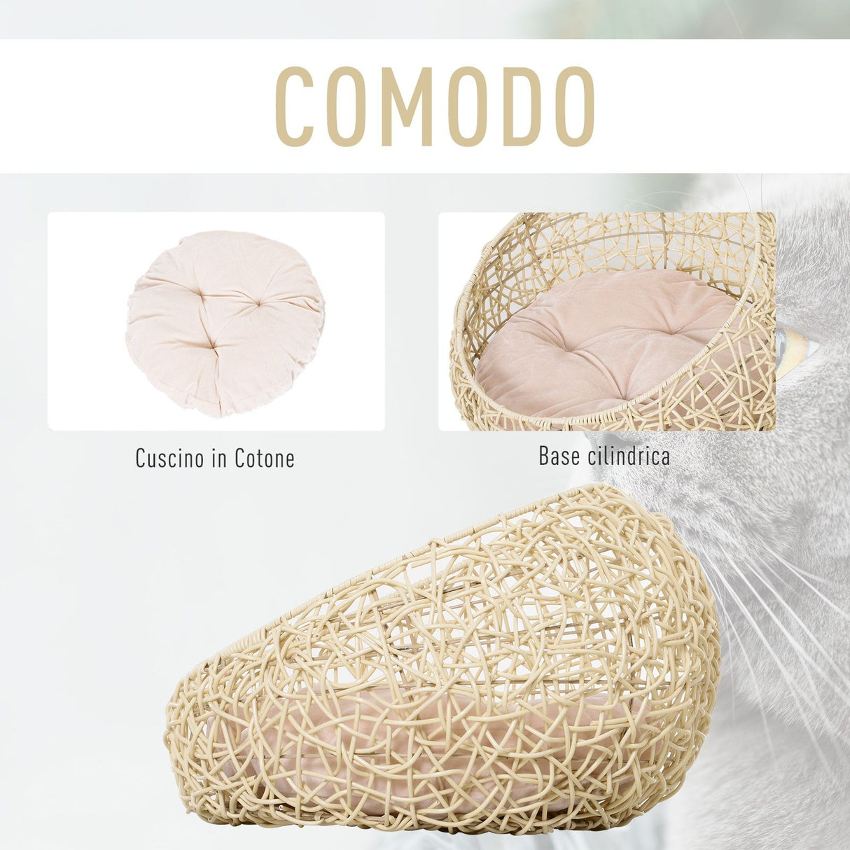 easycomfort easycomfort letto per gatti in rattan con cuscino in lino e cotone beige 56 x 35 cm ean 8055776911182