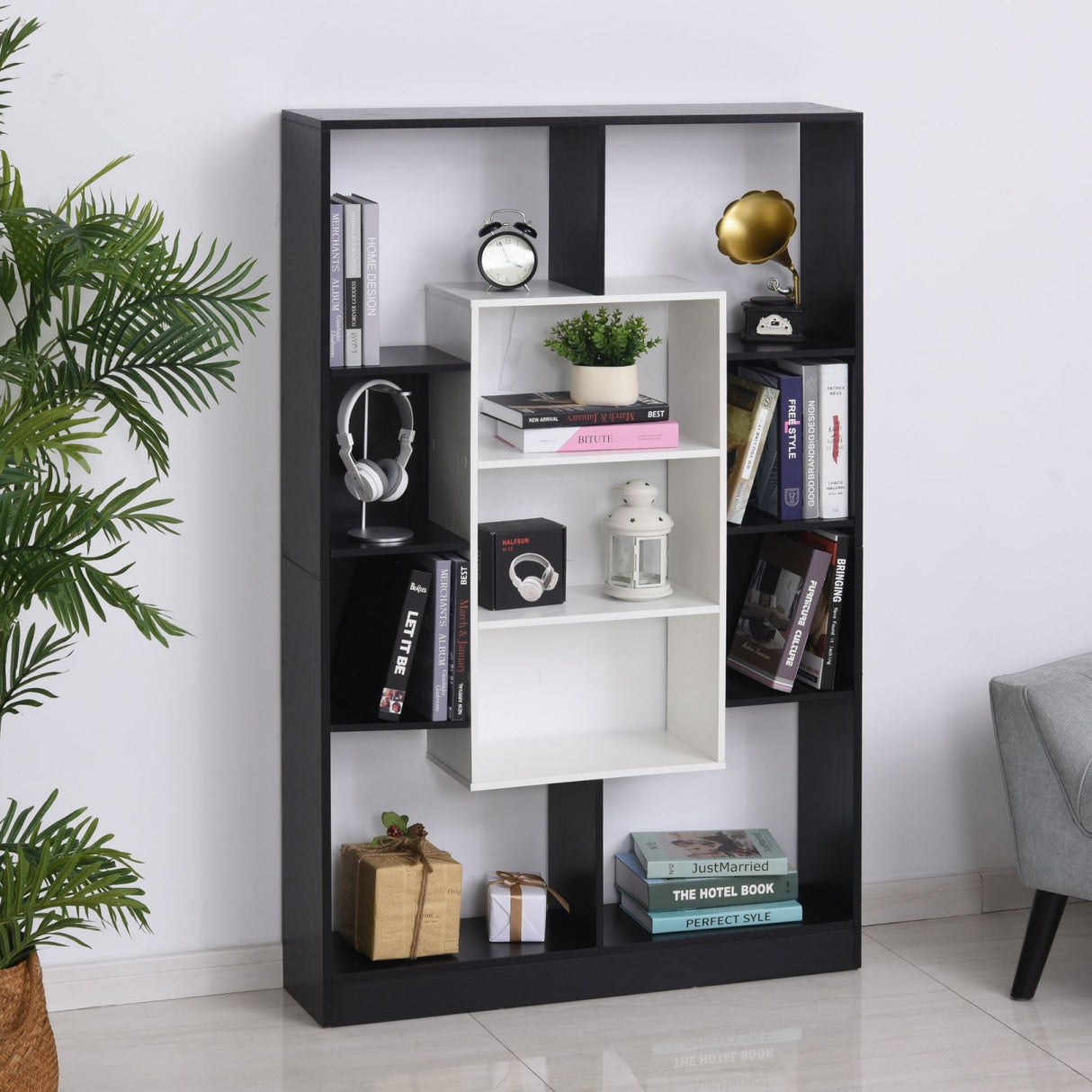 easycomfort easycomfort libreria a muro dal design moderno in legno bianco e nero 95 x 22 x 150cm ean 8054144130972