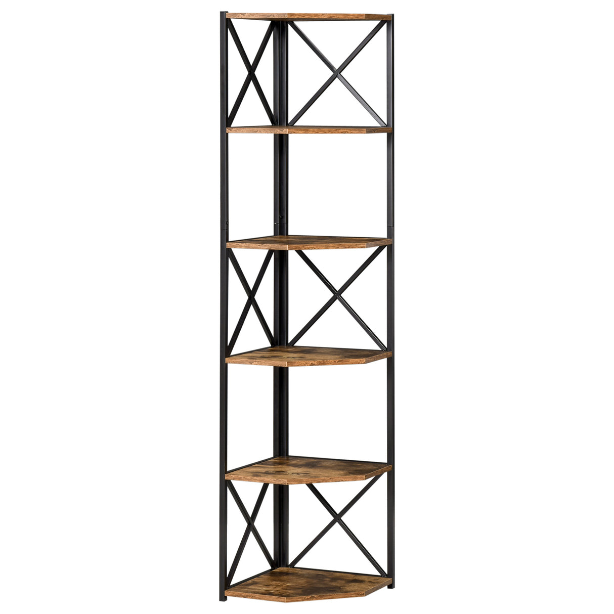 easycomfort easycomfort libreria angolare a muro scaffale stile industriale in legno e metallo con 5 ripiani 39x39x175cm marrone rustico