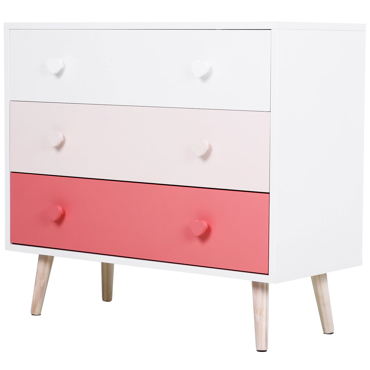 easycomfort easycomfort mobile cassettiera con gambe in legno di pino 3 cassetti bianco e rosa 90 x 42 x 80cm