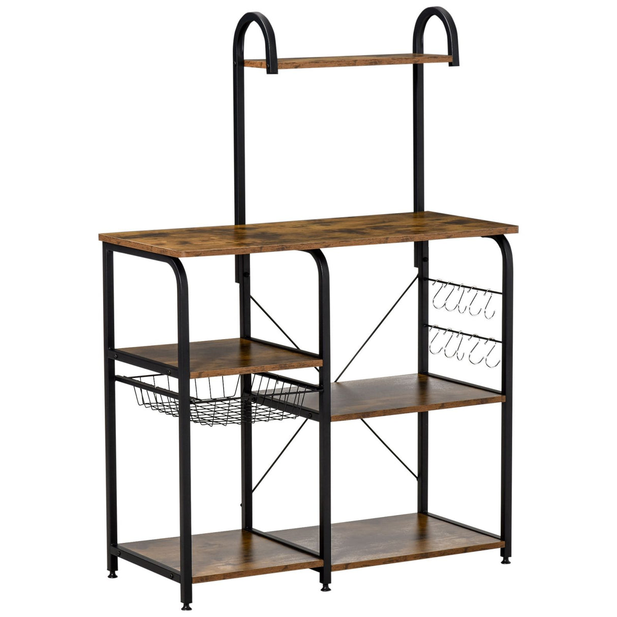 easycomfort easycomfort mobile cucina con cestino estraibile 6 ripiani 4 ganci in metallo e legno marrone rustico