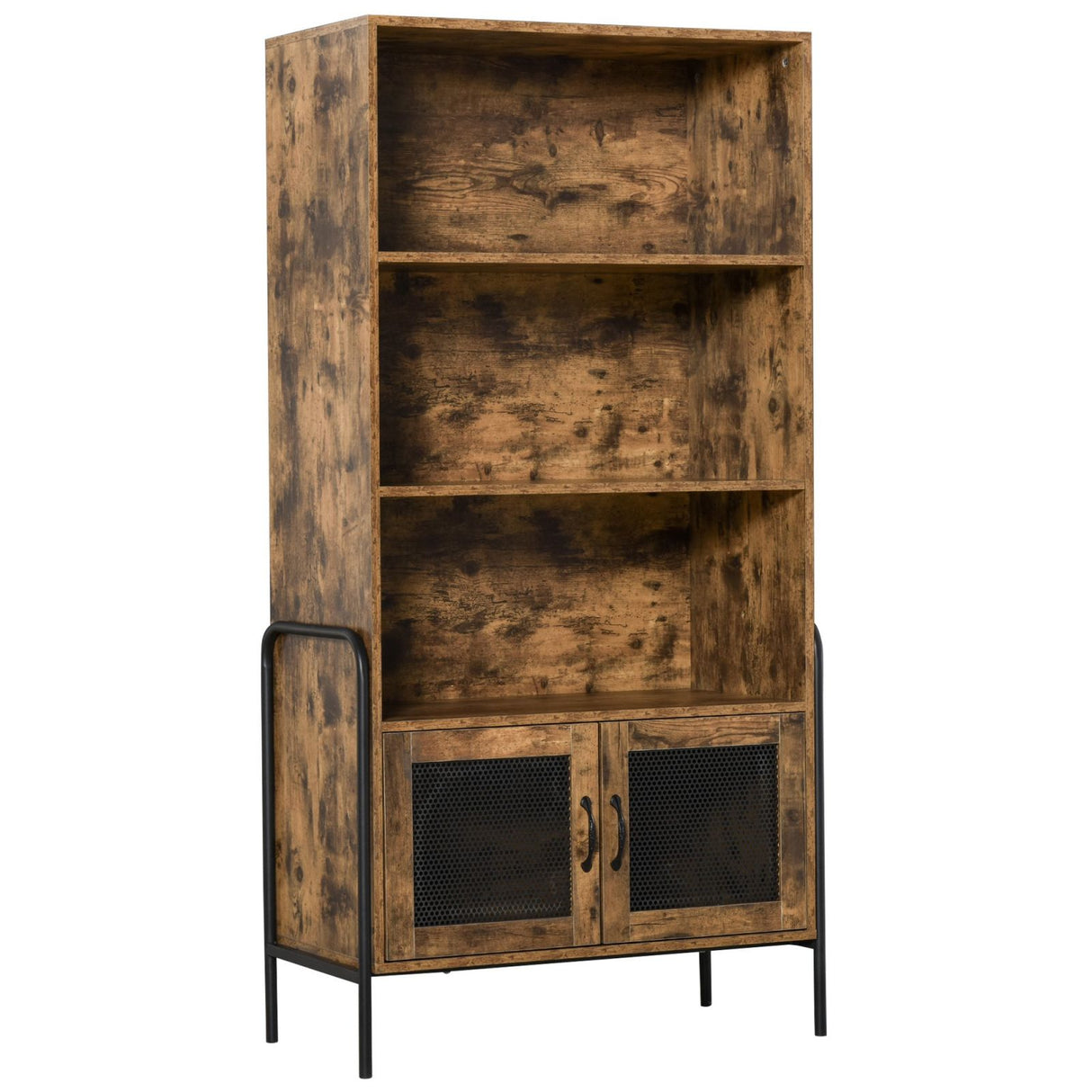easycomfort easycomfort mobile libreria design industriale con ripiani e armadietto in legno e metallo marrone e nero 81x40x160cm