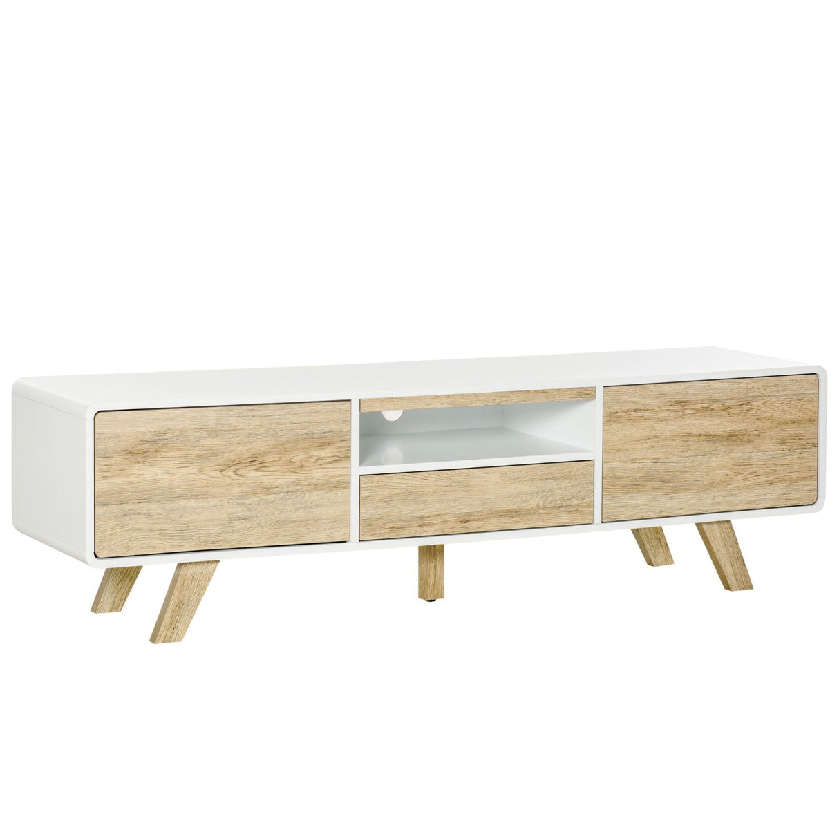 easycomfort easycomfort mobile porta tv con ante e cassetto per tv fino a 60 in mdf bianco e legno 160x40x45cm