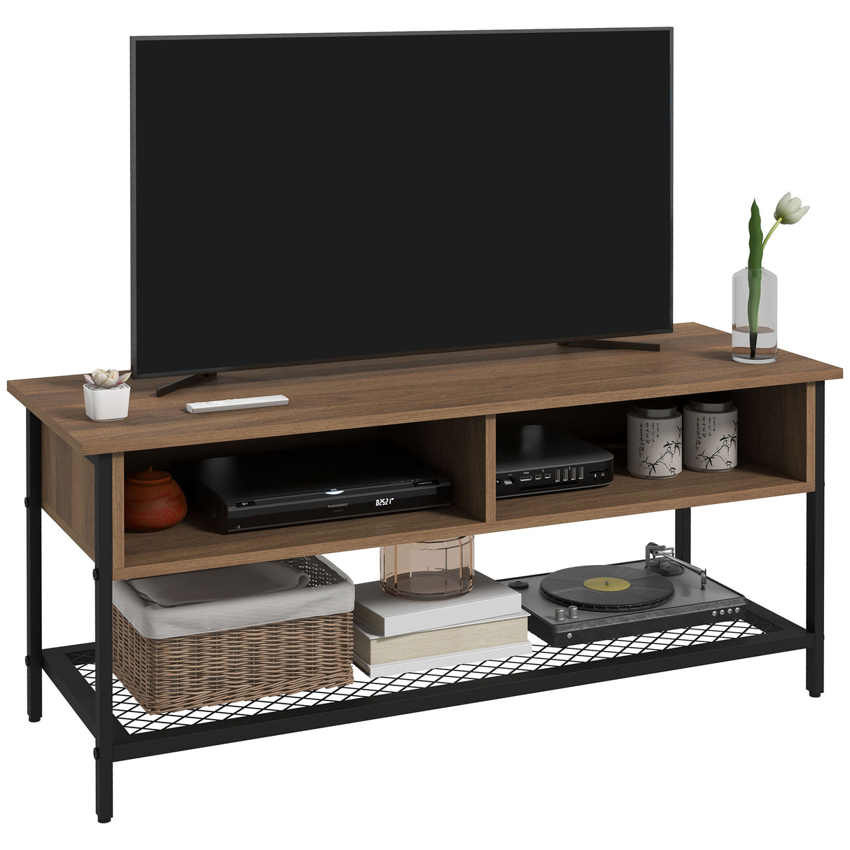 easycomfort easycomfort mobile porta tv fino 48 stile industriale in legno e acciaio 110x40x48cm marrone e nero